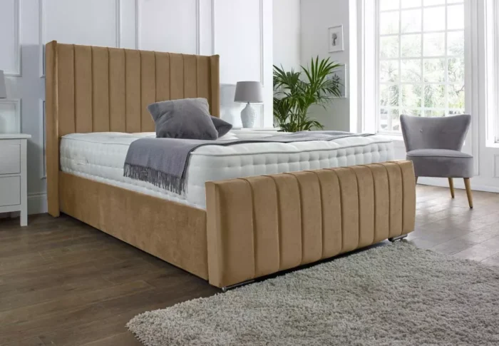 NEW OTTOMAN PANEL WING PLUSH VELVET UPHOLSTERED BED FRAME DOUBLE & KING SIZE - Image 11