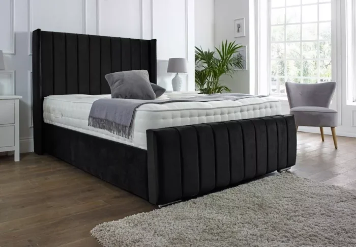 NEW OTTOMAN PANEL WING PLUSH VELVET UPHOLSTERED BED FRAME DOUBLE & KING SIZE - Image 10